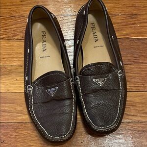 Prada Women's Dark Brown Textured Loafers